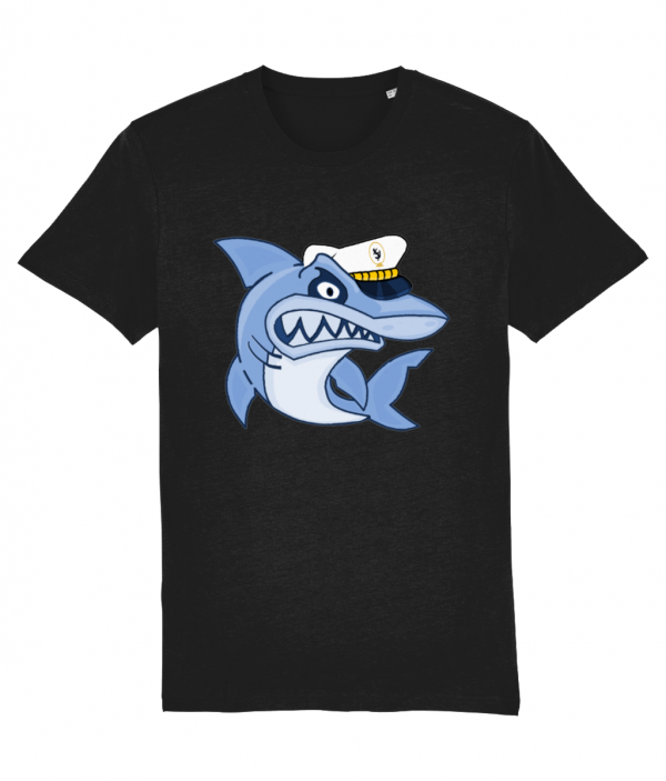 Shark in Skipper Hat T-Shirt - Black