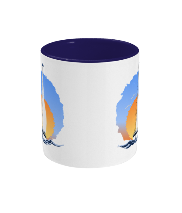 Sailing Yacht at Sunset Two Toned Mug Cobalt Blue Front