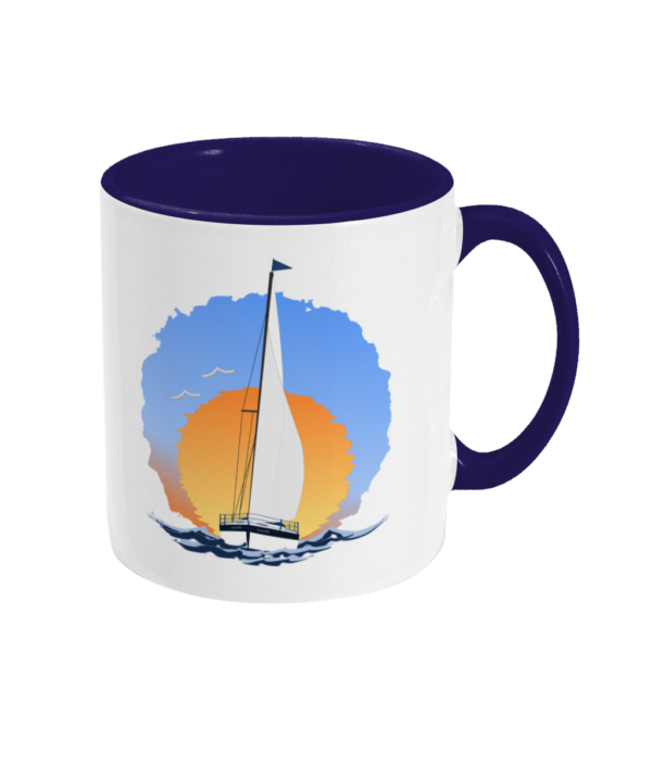 Sailing Yacht at Sunset Two Toned Mug Cobalt Blue Right