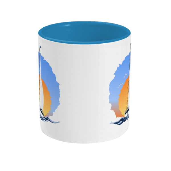 Sailing Yacht at Sunset Two Toned Mug Light Blue Front