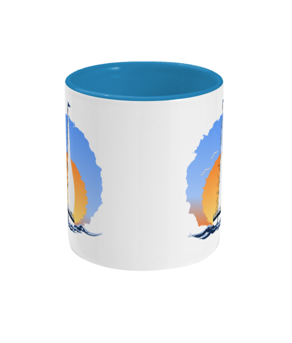 Sailing Yacht at Sunset Two Toned Mug Light Blue Front