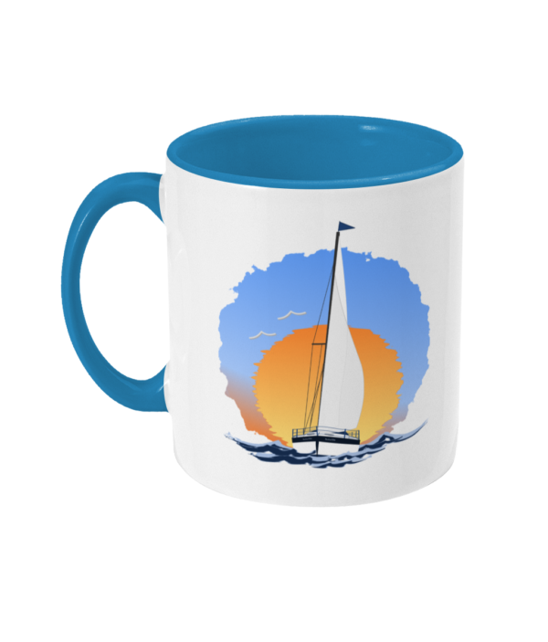 Sailing Yacht at Sunset Two Toned Mug Light Blue Left