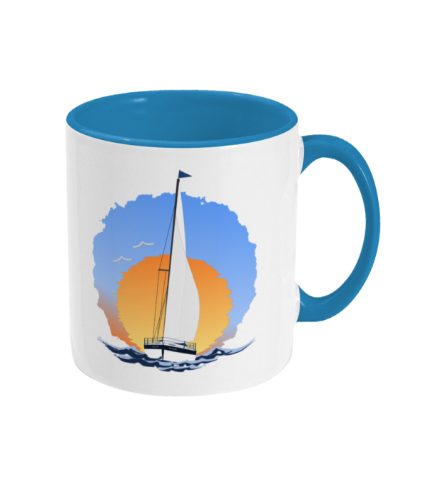 Sailing Yacht at Sunset Two Toned Mug Light Blue Right