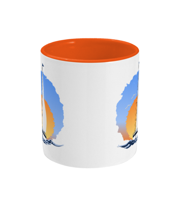 Sailing Yacht at Sunset Two Toned Mug Orange Front