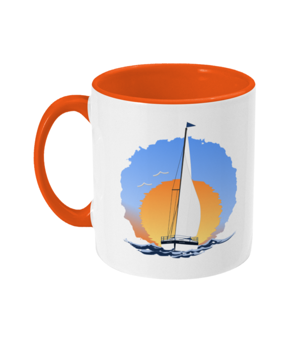 Sailing Yacht at Sunset Two Toned Mug Orange Left