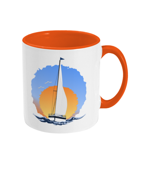 Sailing Yacht at Sunset Two Toned Mug Orange Right