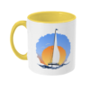 Sailing Yacht at Sunset Two Toned Mug Yellow Left