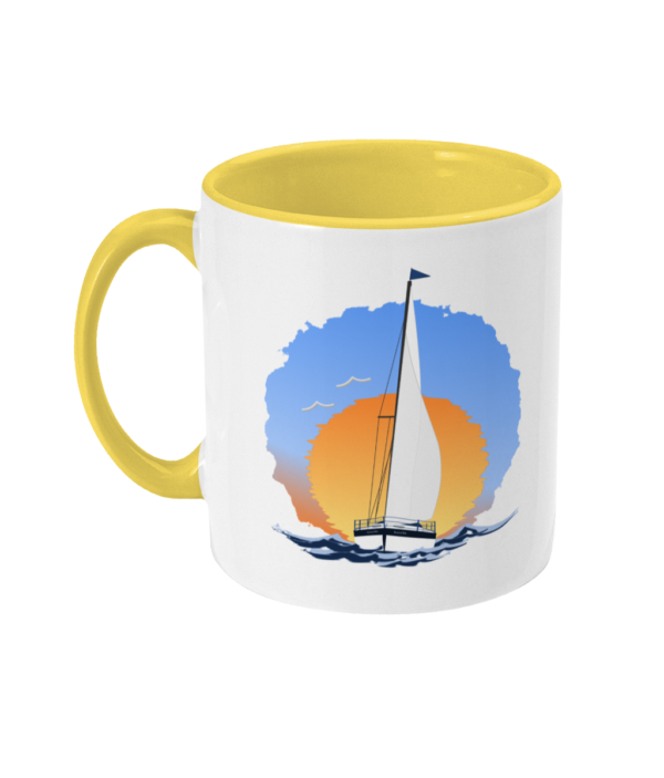 Sailing Yacht at Sunset Two Toned Mug Yellow Left