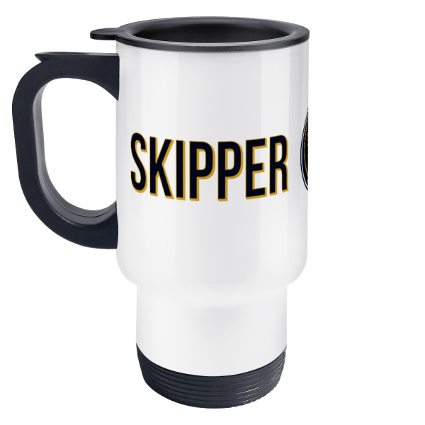 Skipper & Anchor Logo Travel Mug Left