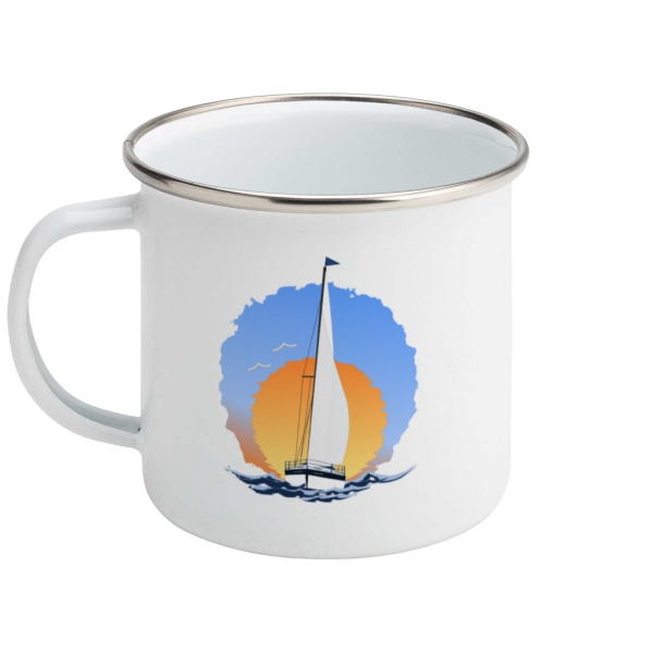 Sailing Yacht at Sunset Enamel Mug Left