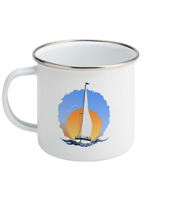 Sailing Yacht at Sunset Enamel Mug Left