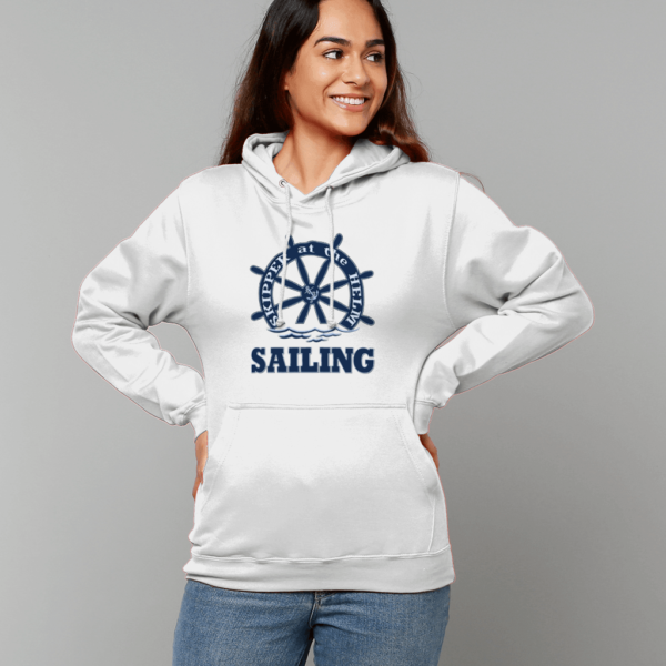 Skipper at the Helm Sailing College Hoodie Arctic White