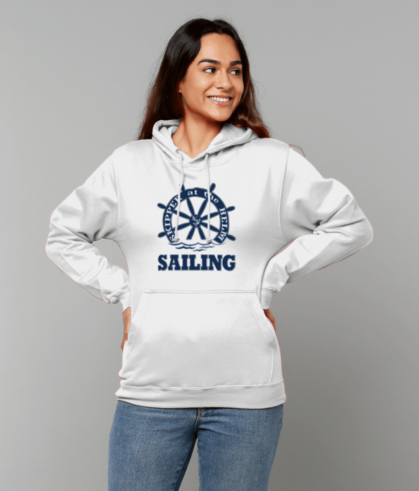 Skipper at the Helm Sailing College Hoodie Arctic White