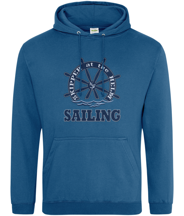 Skipper at the Helm Sailing College Hoodie Tropical Blue