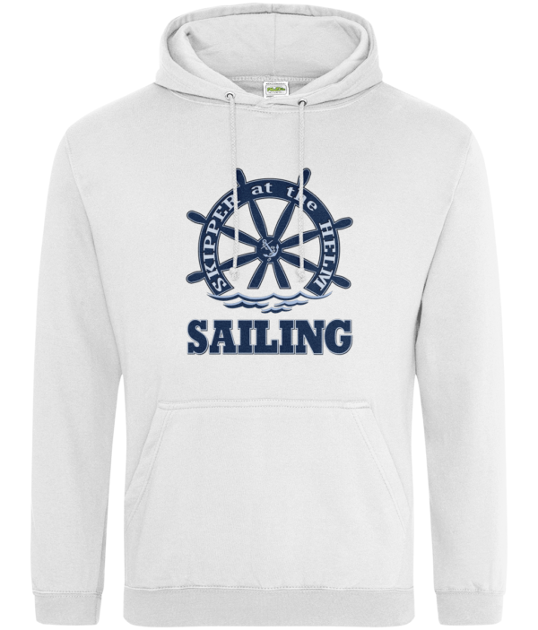 Skipper at the Helm Sailing College Hoodie Arctic White