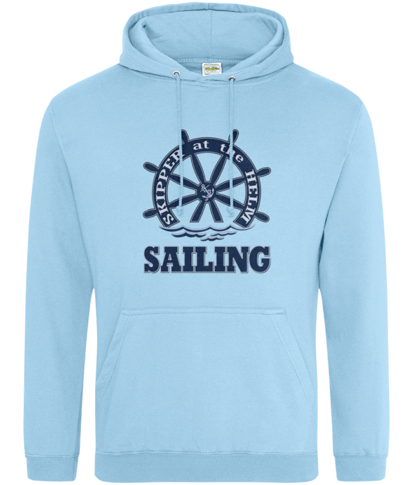 Skipper at the Helm Sailing College Hoodie Sky Blue