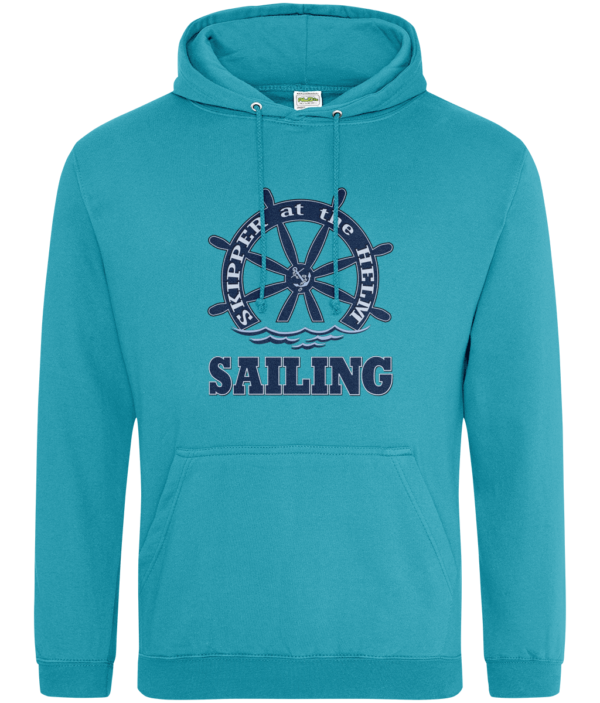 Skipper at the Helm Sailing College Hoodie Lagoon Blue